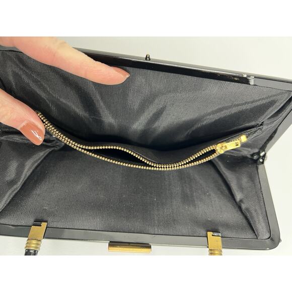 Vintage Garay Black Patent Leather Satchel Handbag Purse Retro - Picture 14 of 14